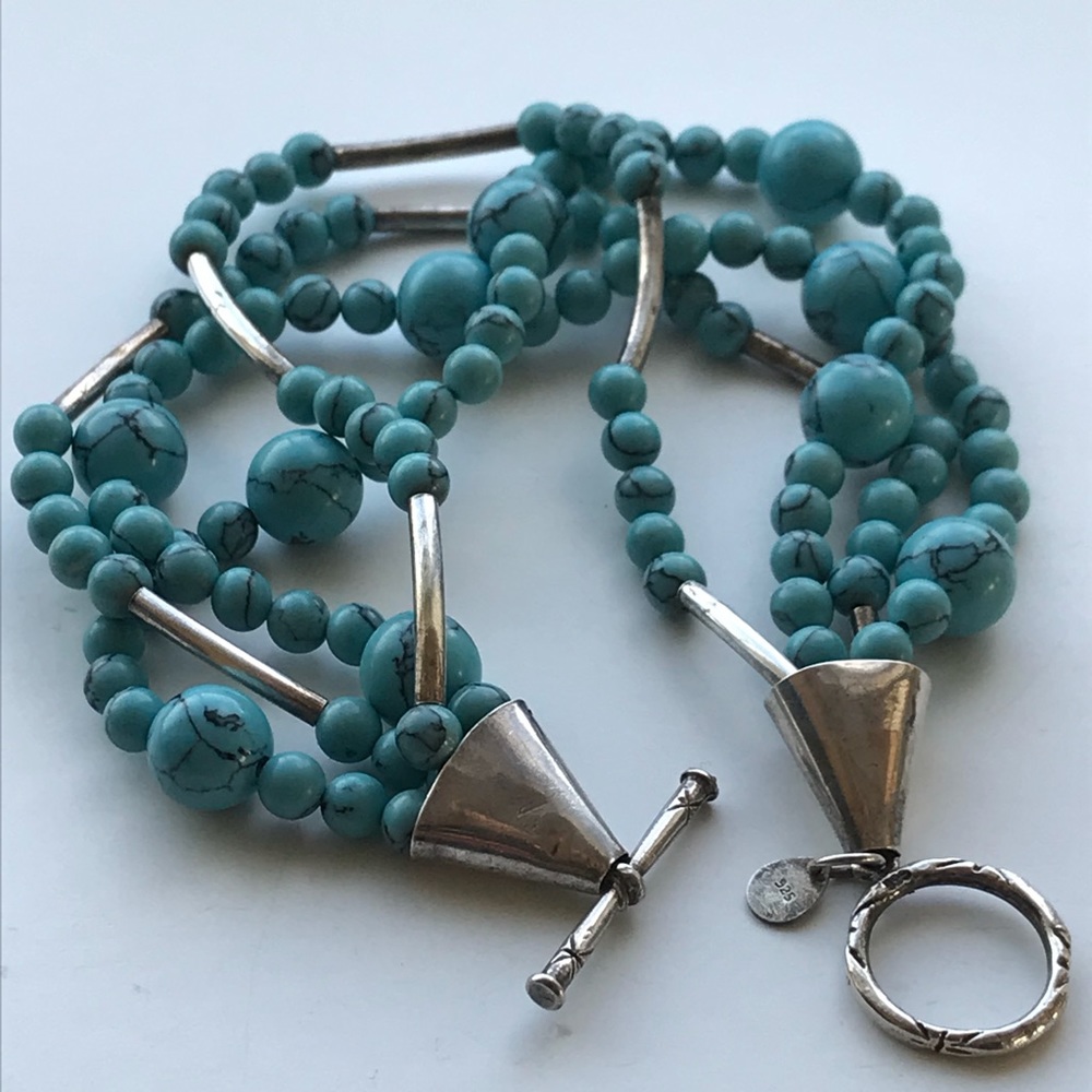 Sterling silver turquoise triple strand bracelet